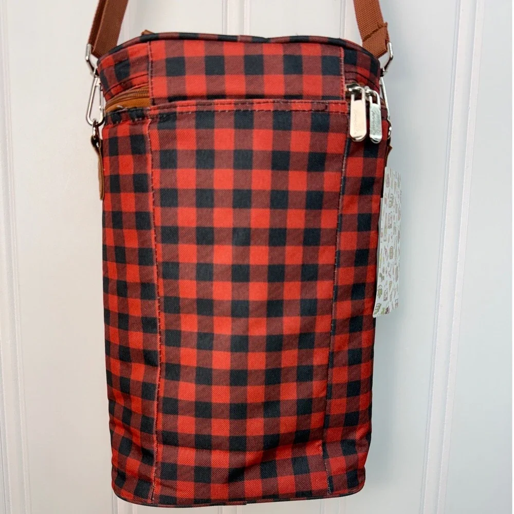 Tirrinia Wine Carrier Bag Unisex OS Red Black Buffalo Plaid Insulated 2 Bottle